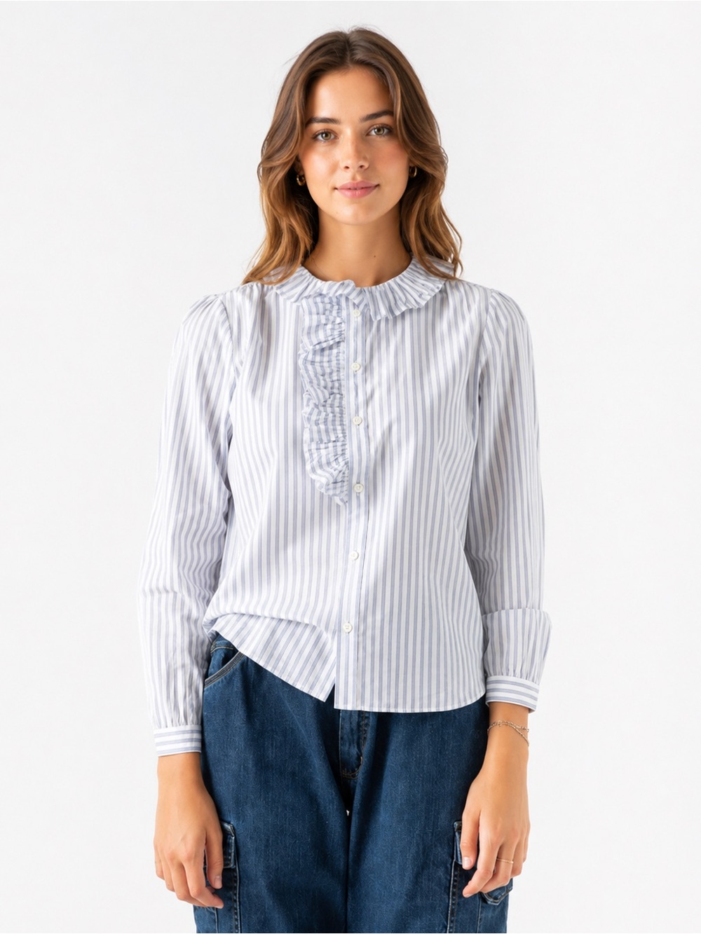 Alex Mill Striped Ruffle Button Down Shirt